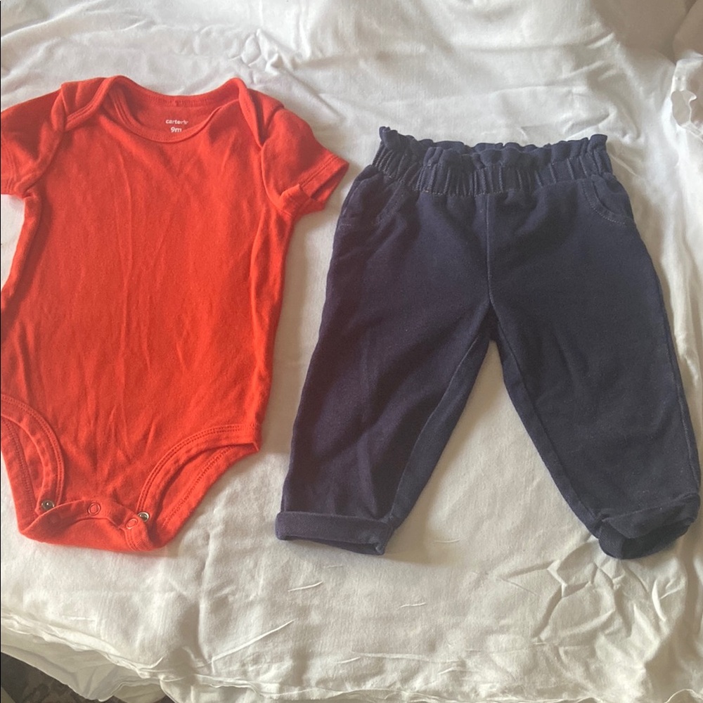 Red Onesie and Navy Pants Set